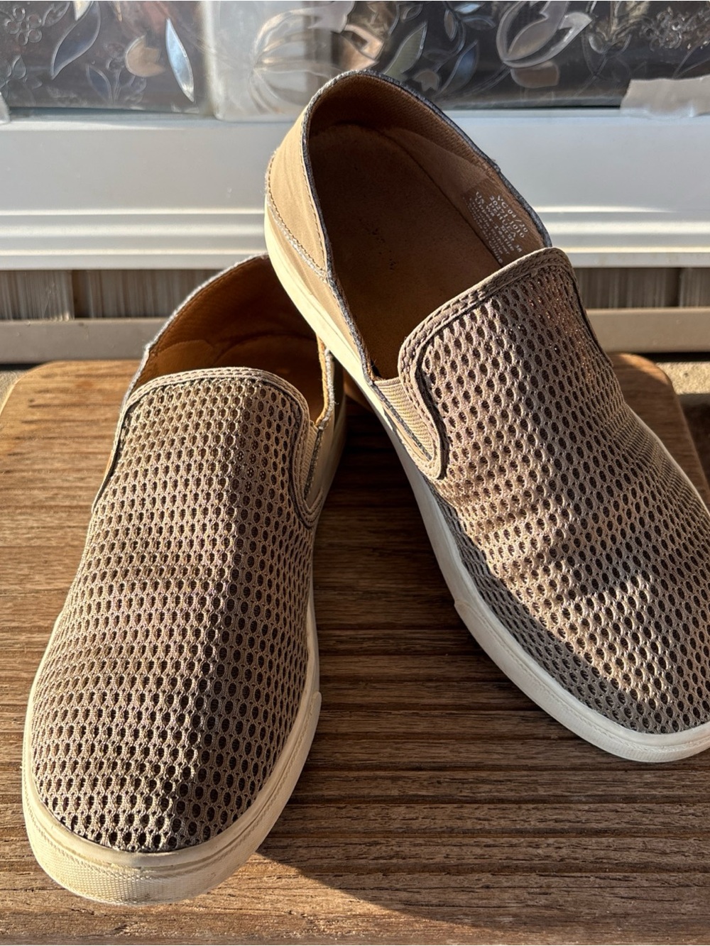OluKai Women's Taupe Mesh Slip-On Flats